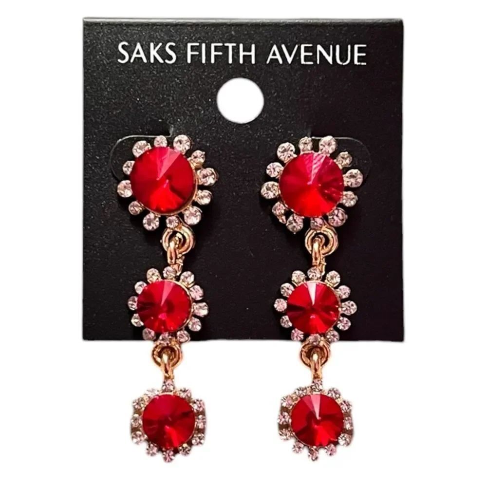 Saks Fifth Avenue Red Crystal Three-Tier Drop Earrings